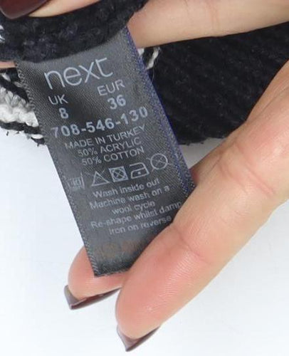 Next Women's Black Striped Ruffle Knit Jumper Size 8