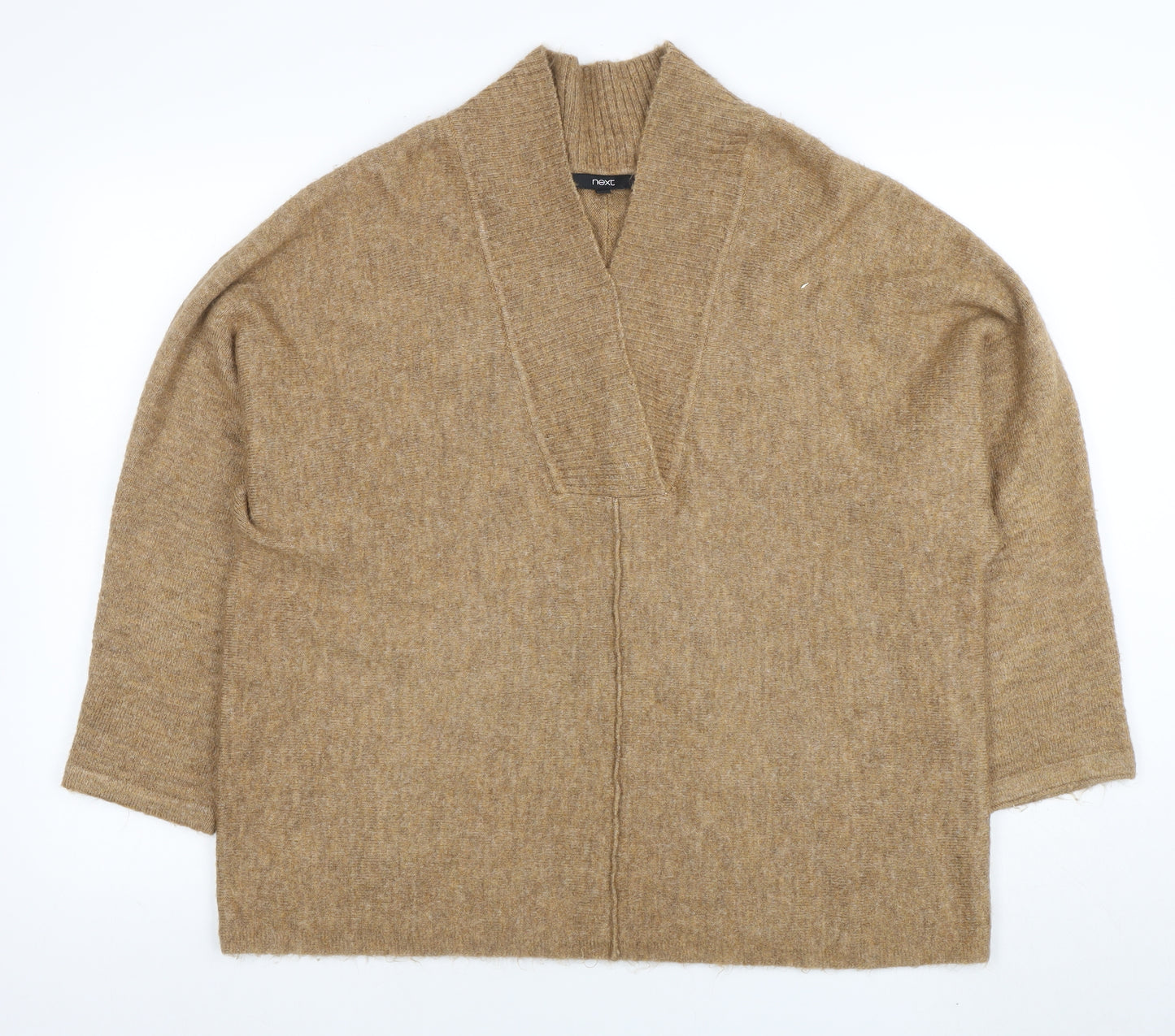 Next Women Beige V-Neck Relaxed Knit Pullover Jumper L