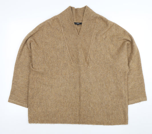 Next Women Beige V-Neck Relaxed Knit Pullover Jumper L