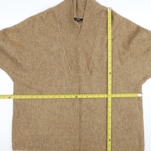 Next Women Beige V-Neck Relaxed Knit Pullover Jumper L