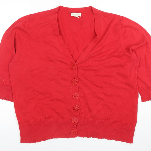 Monsoon Women Red Cotton V-Neck Short Sleeve Cardigan Size 16