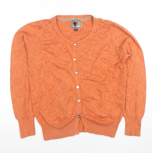 Yumi Womens Orange Heart Knit Cotton Cardigan Size 14