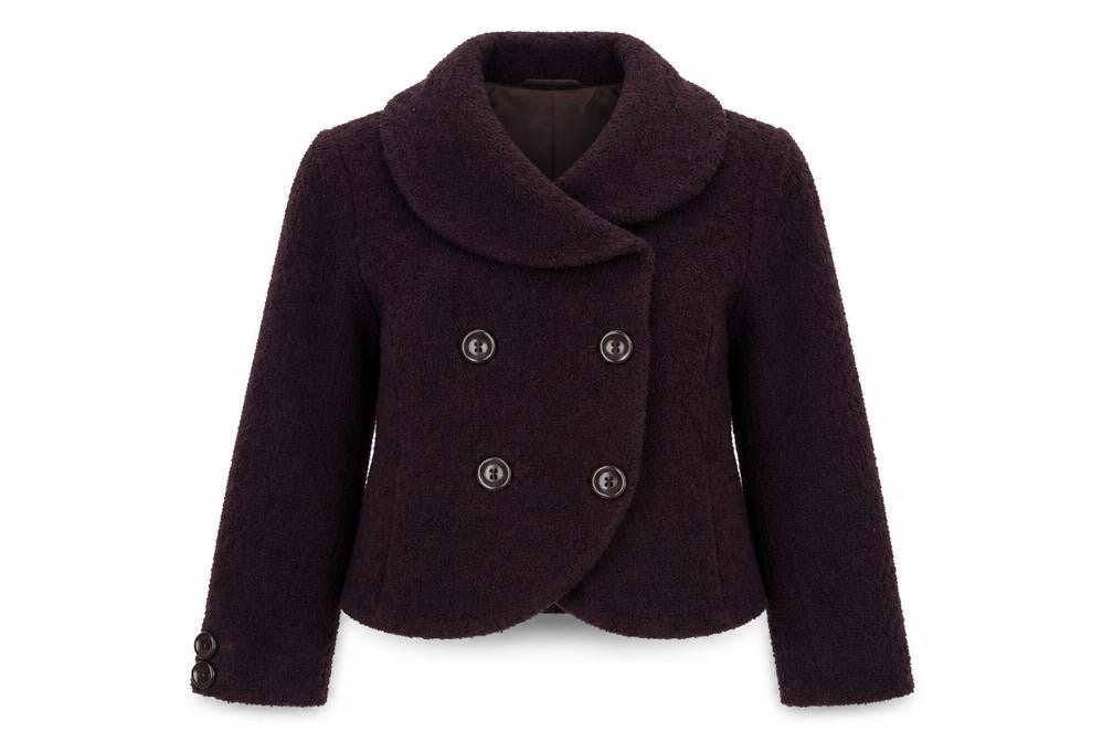 Front view of Marks & Spencer Women's Purple Wool Pea Coat Jacket, size 12