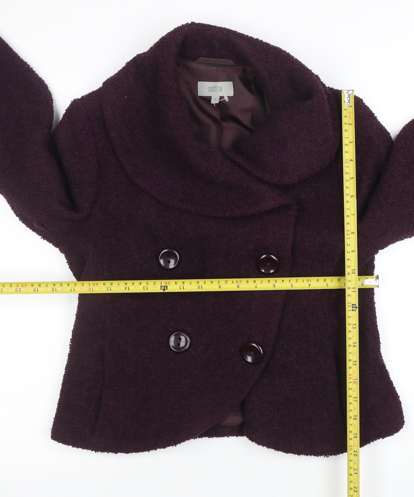 Marks and Spencer Women's Purple Wool Pea Coat Jacket Size 12