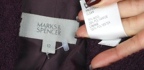 Marks and Spencer Women's Purple Wool Pea Coat Jacket Size 12