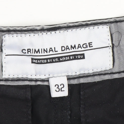 Criminal Damage Men's Black Chino Shorts Size 32 Regular Fit