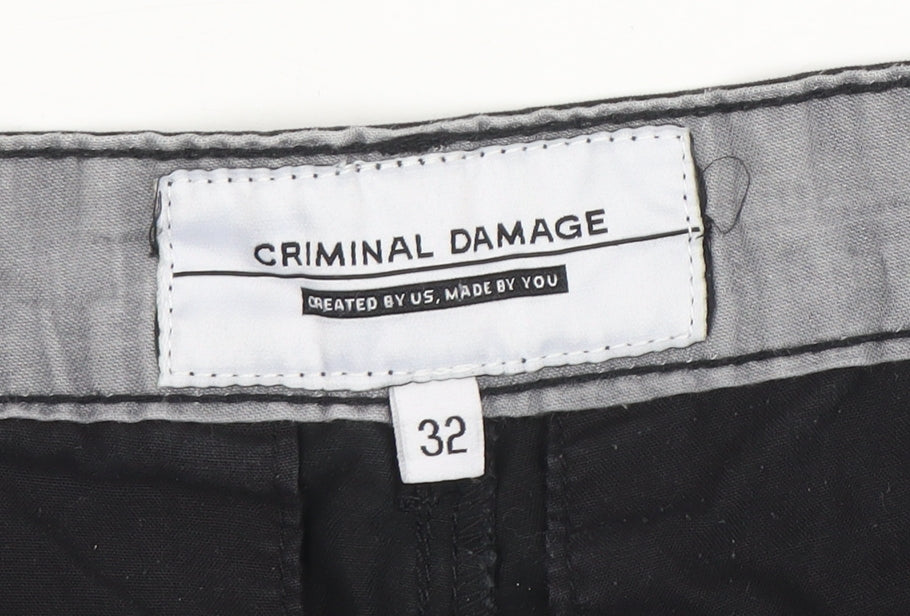 Criminal Damage Men's Black Chino Shorts Size 32 Regular Fit