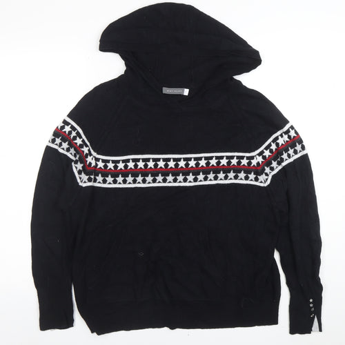 Mint Velvet Women Black Star Knit Hooded Jumper Medium