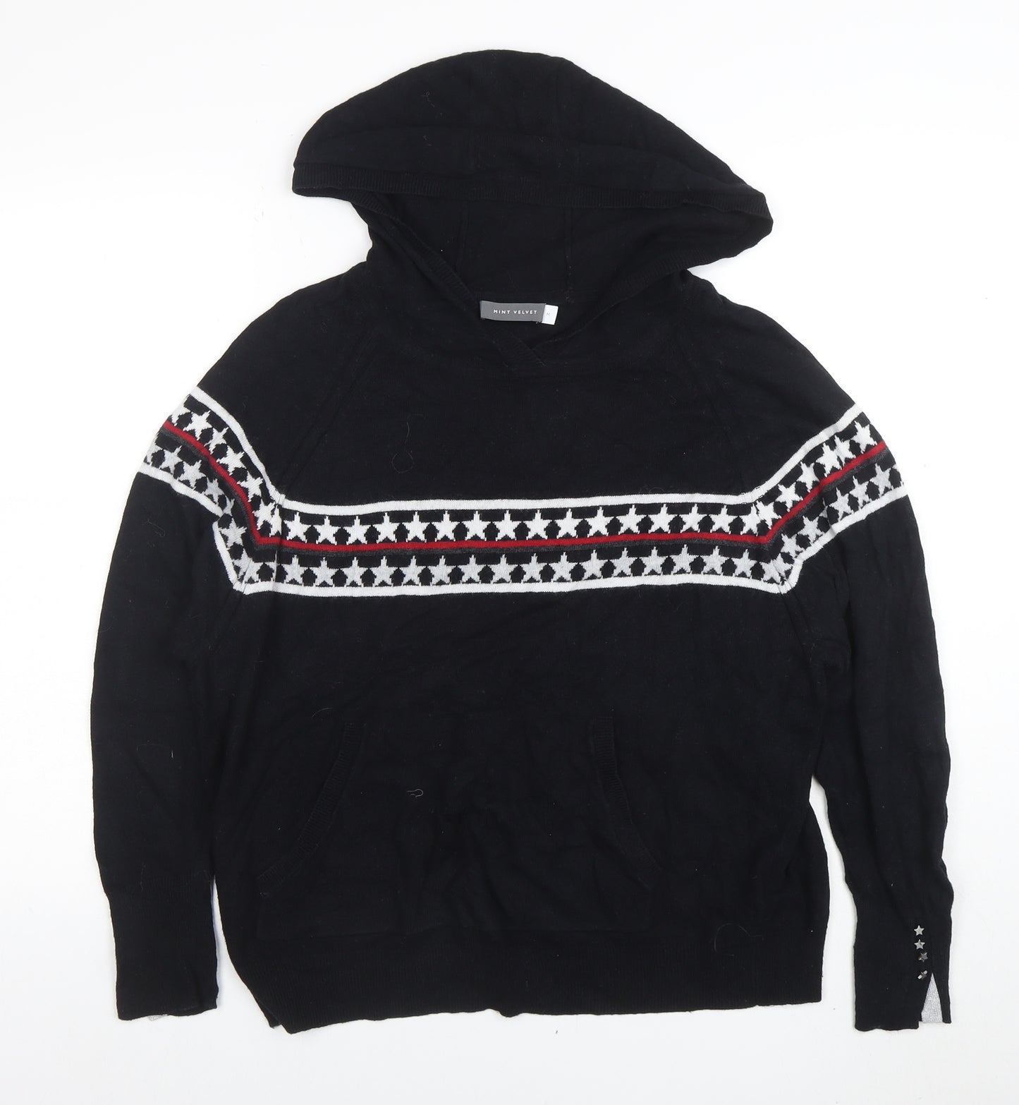 Mint Velvet Women Black Star Knit Hooded Jumper Medium