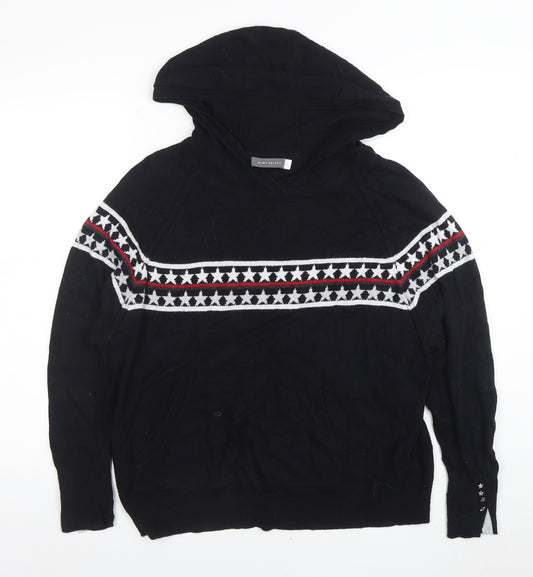 Mint Velvet Women Black Star Knit Hooded Jumper Medium