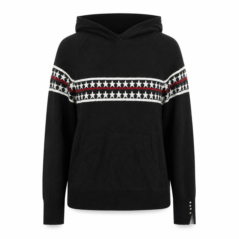 Mint Velvet Women Black Star Knit Hooded Jumper Medium