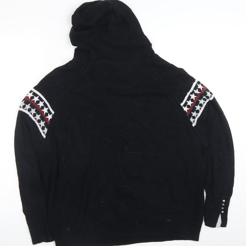 Mint Velvet Women Black Star Knit Hooded Jumper Medium