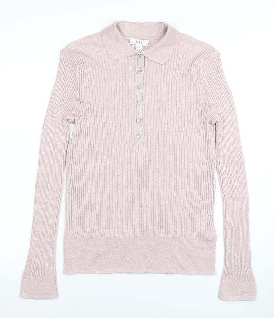 Marks and Spencer Women’s Pink Collared Henley Jumper Size 14