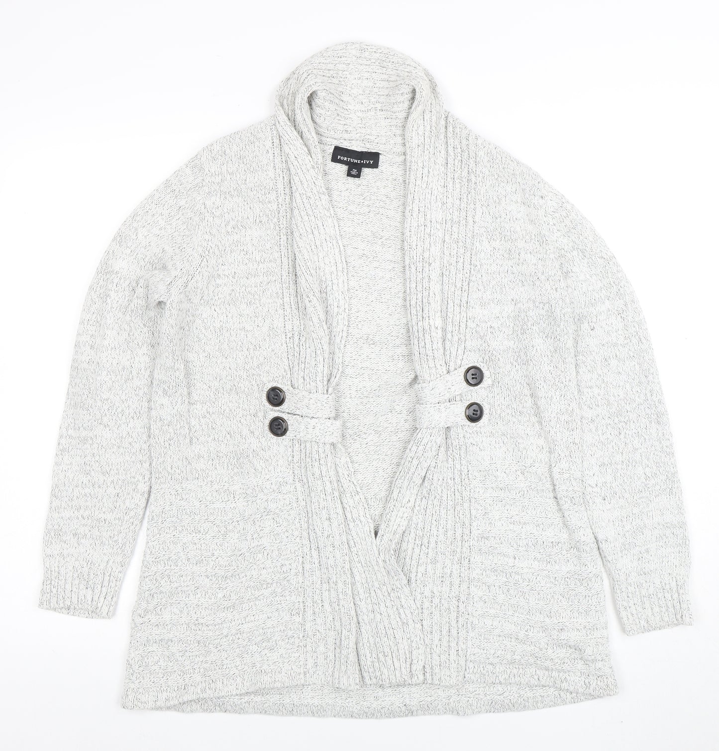 Fortune + Ivy Women’s Grey Petite M Cardigan Knit Jumper