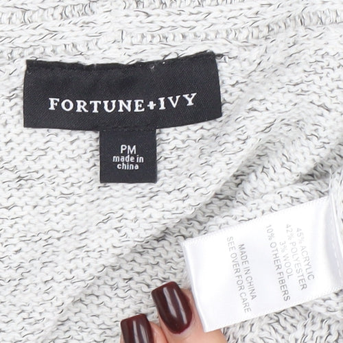 Fortune + Ivy Women’s Grey Petite M Cardigan Knit Jumper
