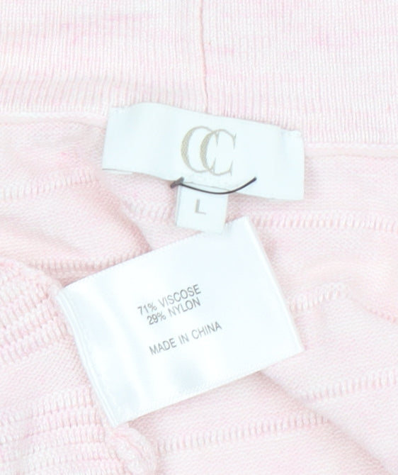 CC Women Pink Knit Cardigan L Lightweight Open Front