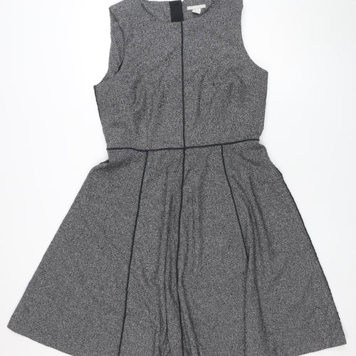 H&M Women Grey Tweed Fit & Flare Sleeveless Dress Size 14