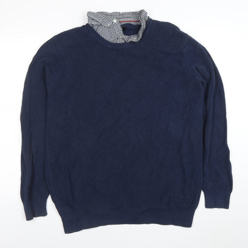 Jacamo Men’s Blue Waffle-Knit Cotton Blend Crew Neck Jumper Size L