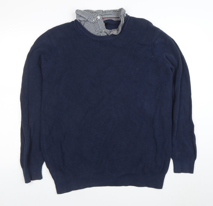 Jacamo Men’s Blue Waffle-Knit Cotton Blend Crew Neck Jumper Size L