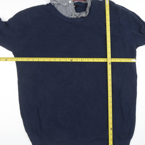 Jacamo Men’s Blue Waffle-Knit Cotton Blend Crew Neck Jumper Size L