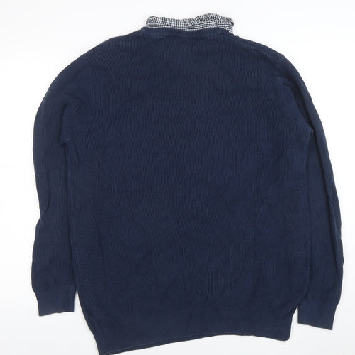 Jacamo Men’s Blue Waffle-Knit Cotton Blend Crew Neck Jumper Size L