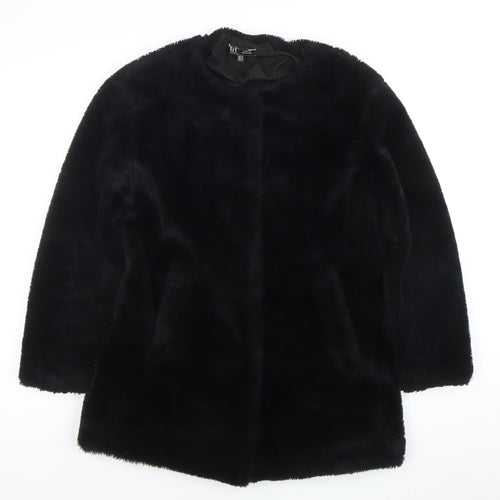 ZARA Women Black Faux Fur Mid-Length Coat XS