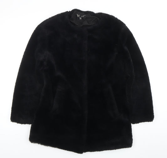 ZARA Women Black Faux Fur Mid-Length Coat XS