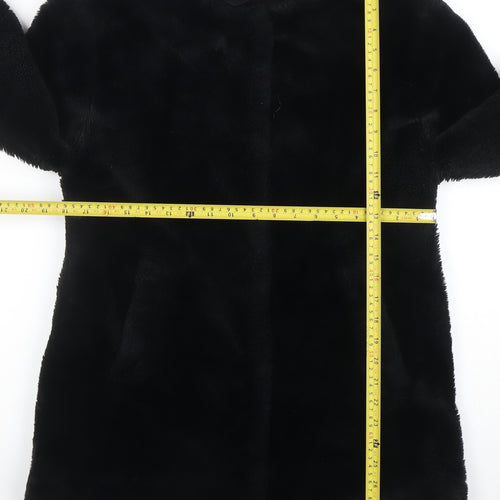 ZARA Women Black Faux Fur Mid-Length Coat XS