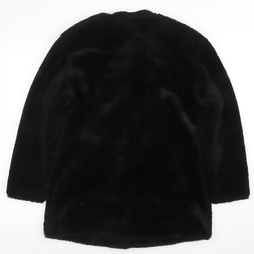 ZARA Women Black Faux Fur Mid-Length Coat XS