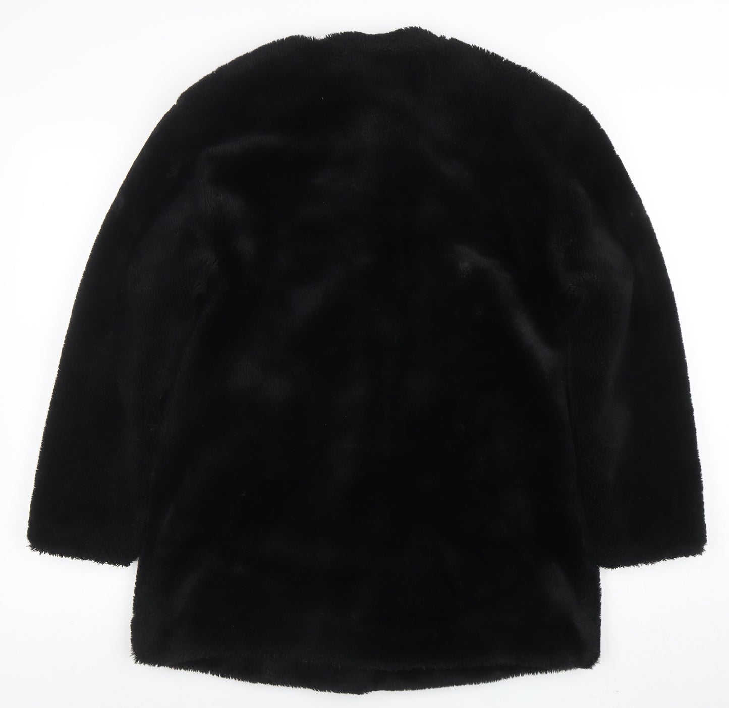 ZARA Women Black Faux Fur Mid-Length Coat XS