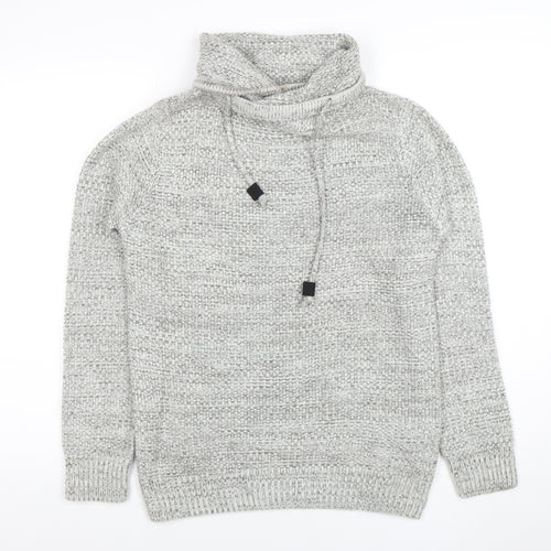 Pull & Bear Men's Grey Roll Neck Chunky Knit Jumper XS