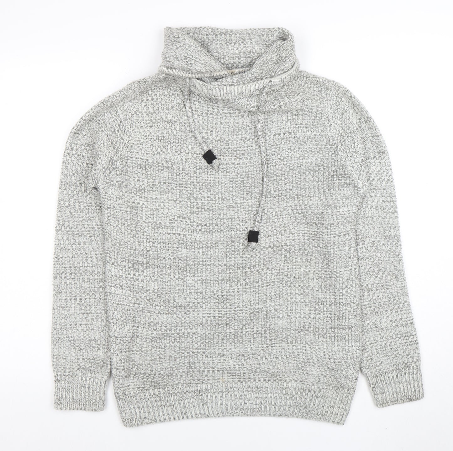 Pull & Bear Men's Grey Roll Neck Chunky Knit Jumper XS