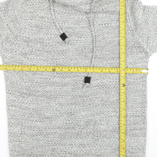 Pull & Bear Men's Grey Roll Neck Chunky Knit Jumper XS