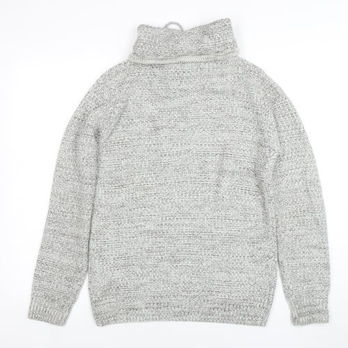 Pull & Bear Men's Grey Roll Neck Chunky Knit Jumper XS