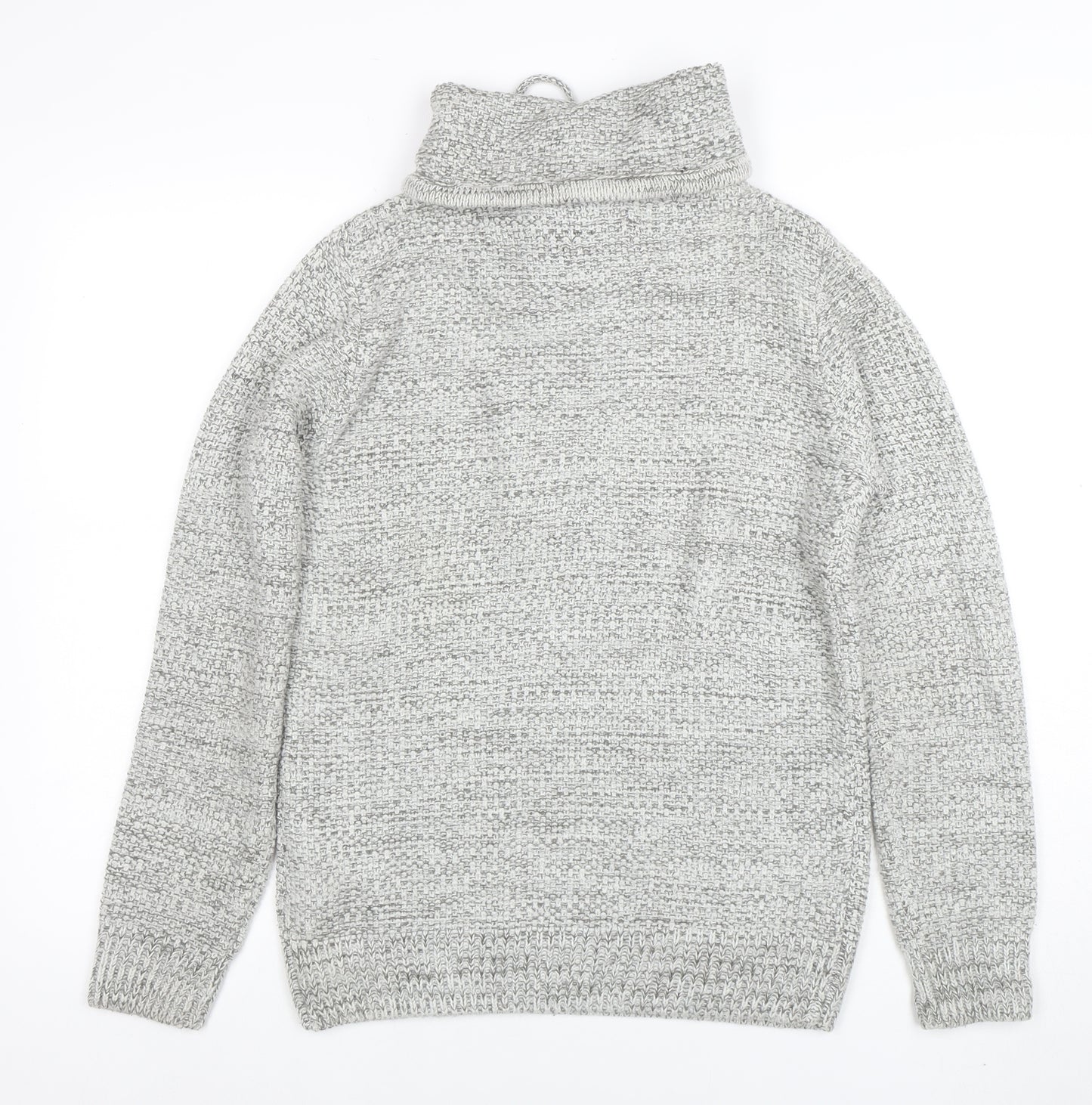 Pull & Bear Men's Grey Roll Neck Chunky Knit Jumper XS