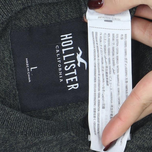 Hollister Men’s Grey Cotton Blend Crew Neck Pullover Jumper L