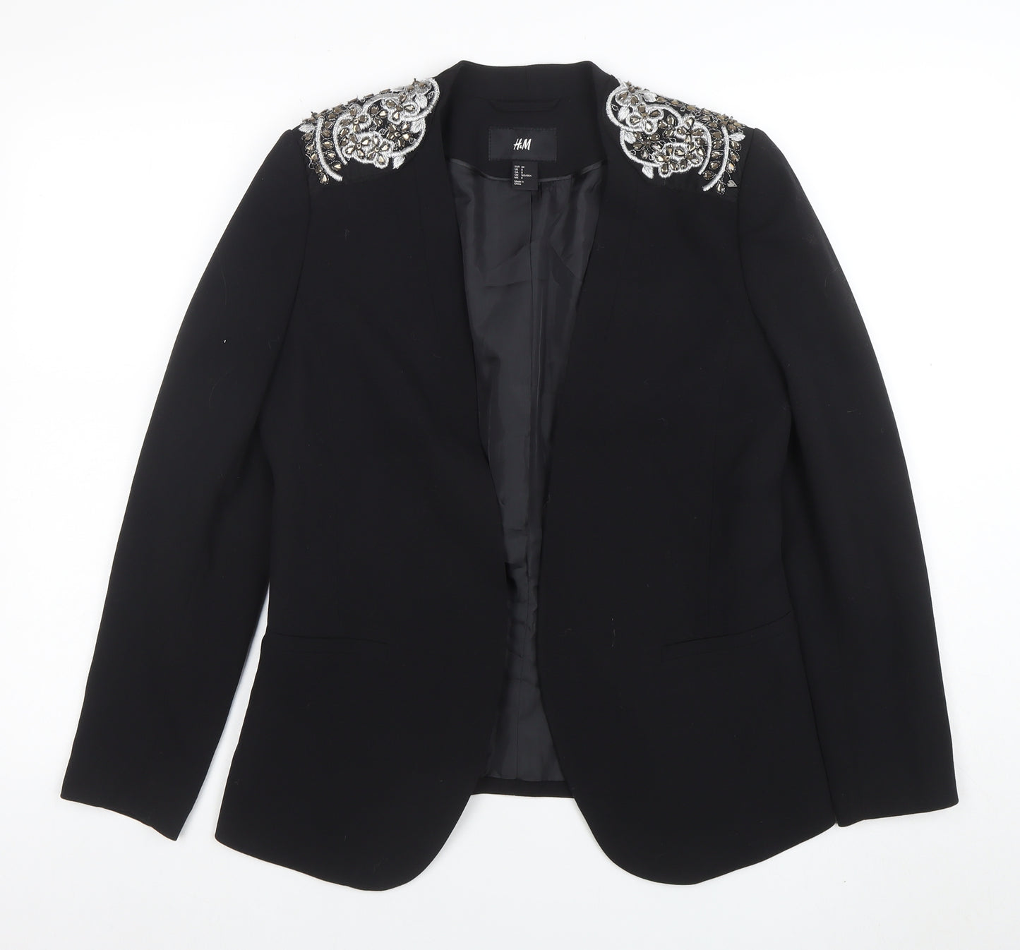 H&M Women's Black Embellished Tuxedo Blazer Size 10