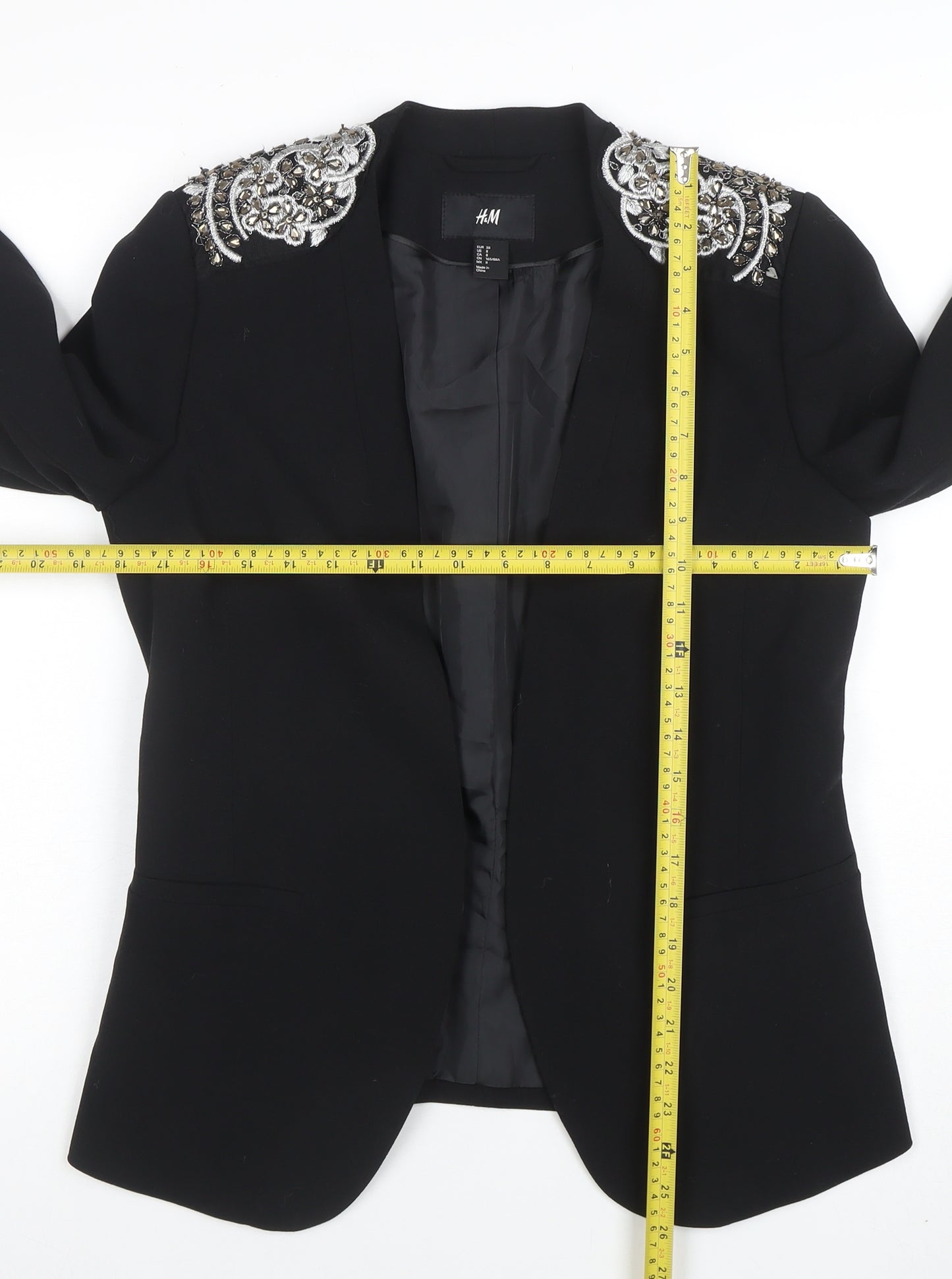 H&M Women's Black Embellished Tuxedo Blazer Size 10