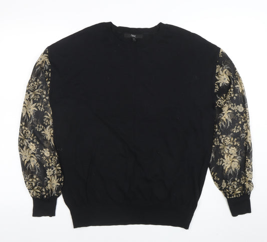 Next Women’s Black Floral Sheer Sleeve Pullover Jumper Size 14