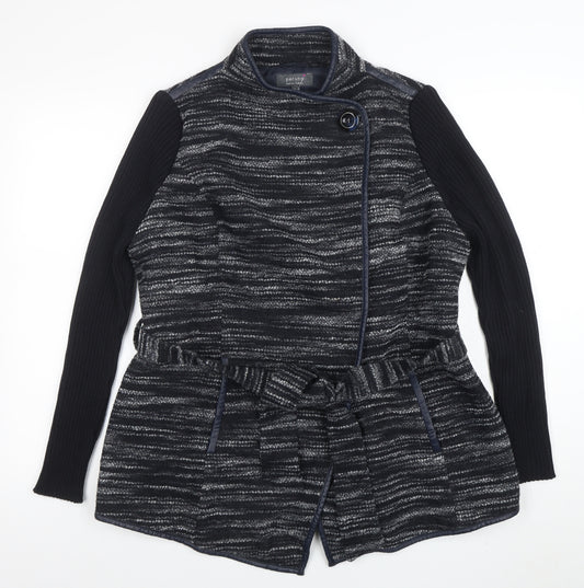 Per Una Women’s Black Striped Belted Coatigan Jacket Size 18