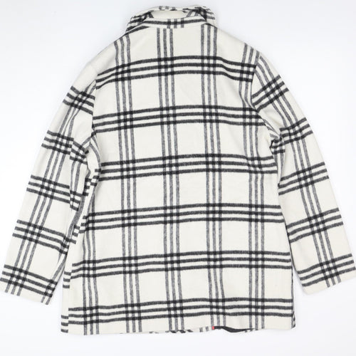 George Women Ivory Black Checked Wool Blend Mid-Length Coat Size 14