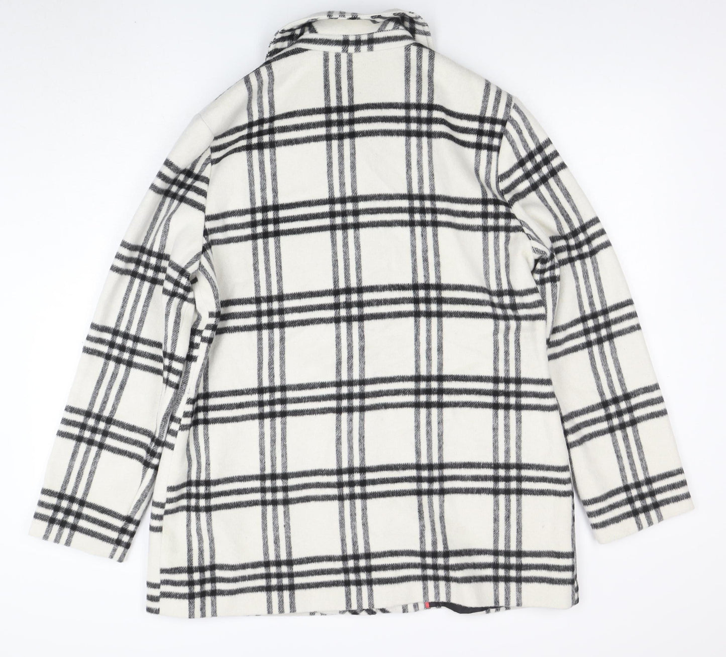 George Women Ivory Black Checked Wool Blend Mid-Length Coat Size 14