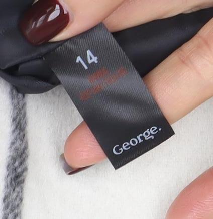 George Women Ivory Black Checked Wool Blend Mid-Length Coat Size 14