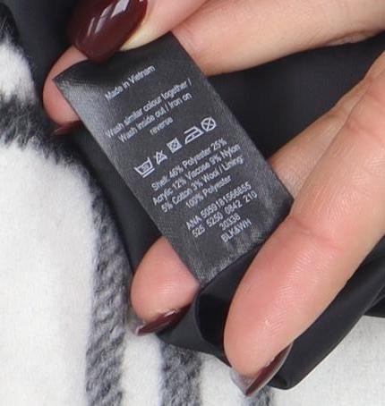 George Women Ivory Black Checked Wool Blend Mid-Length Coat Size 14