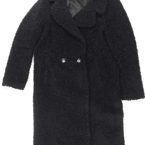 Next Womens Black Long Teddy Fleece Overcoat Size 8