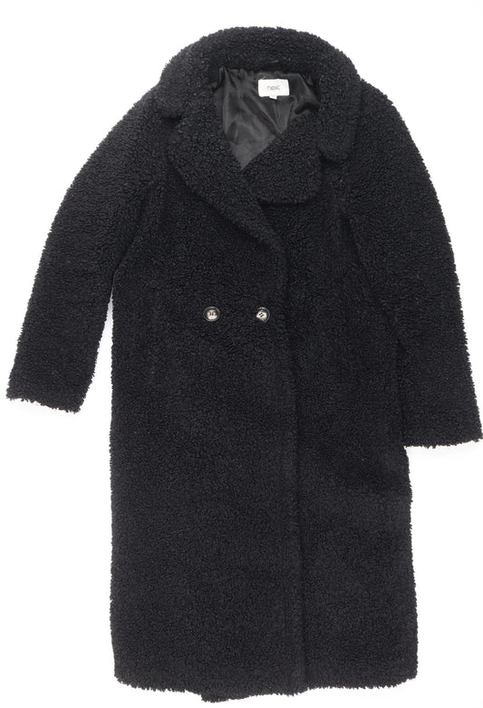 Next Womens Black Long Teddy Fleece Overcoat Size 8