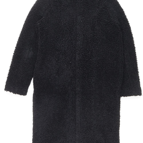 Next Womens Black Long Teddy Fleece Overcoat Size 8