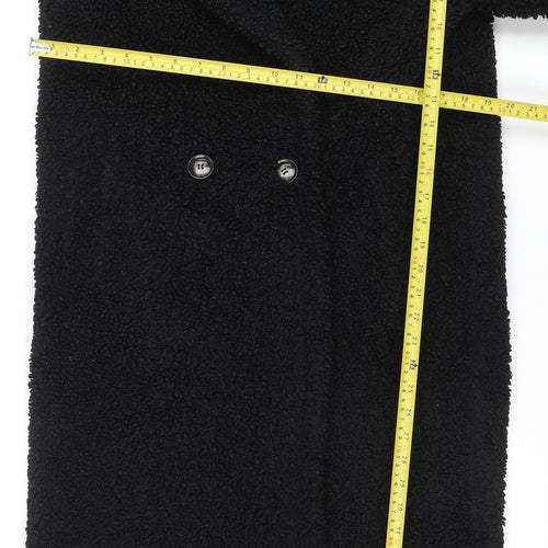 Next Womens Black Long Teddy Fleece Overcoat Size 8