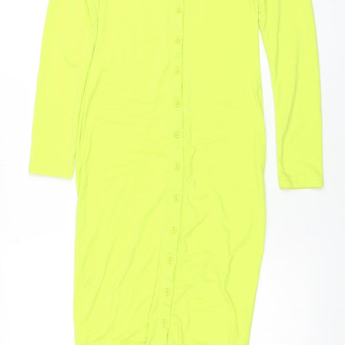 Missguided Women's Yellow Long Sleeve Button Shirt Dress Size 8