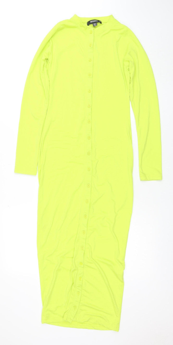Missguided Women's Yellow Long Sleeve Button Shirt Dress Size 8